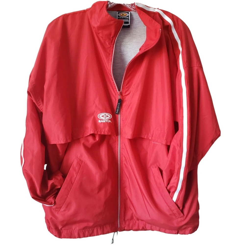 Easton Mens Vintage 80s 90s Jacket Red Baseball Track Coach Vented‎ Windbreaker